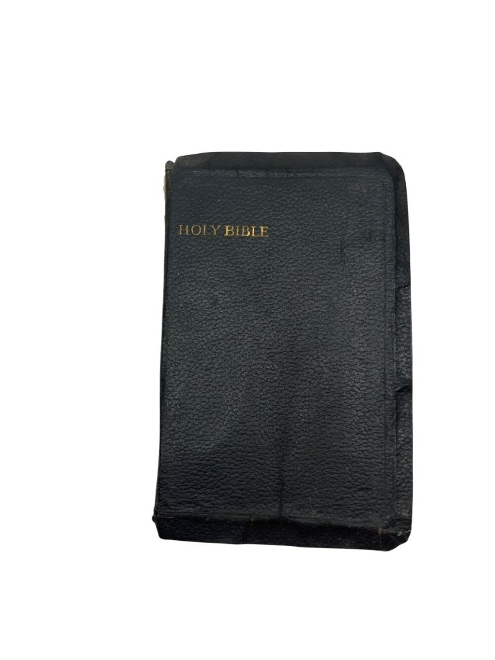Vintage Holy Bible Black Leather Cover With Gold Lettering 8"x5" Worn Condition